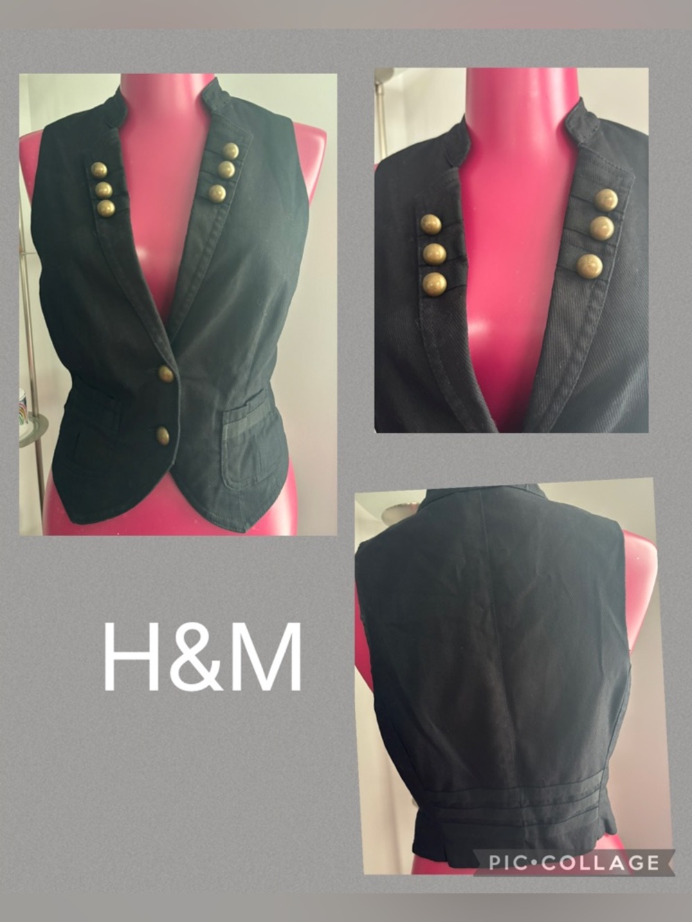 H&M black button detail vest size 8